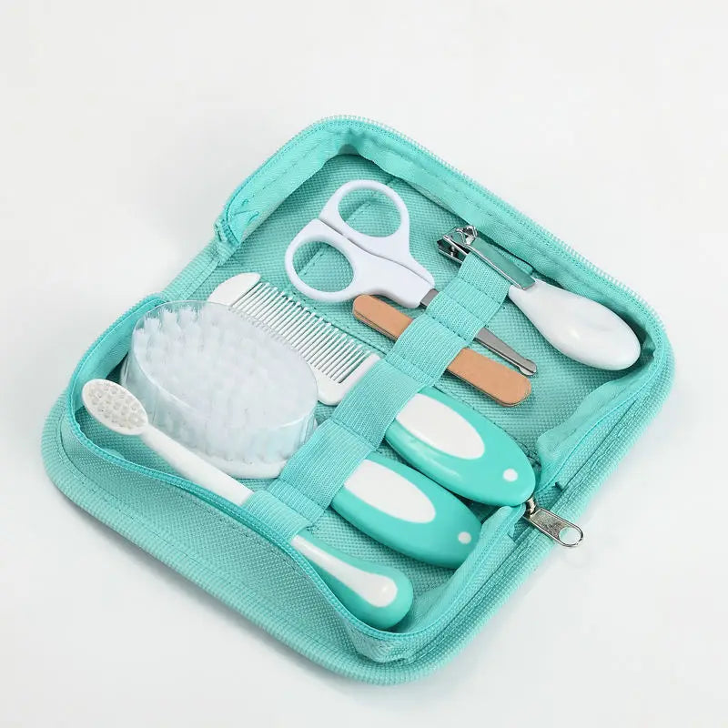 Kit de cuidados para bebês - 6 peças: inalador nasal, cortador de unhas, escova, pente, tesoura e lixa.