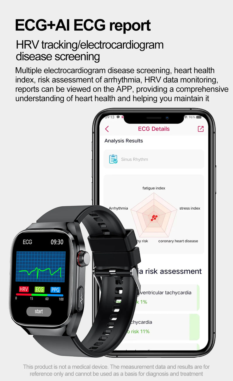 Smartwatch - 2024 Novo Ácido Úrico Gordura no Sangue Smartwatch ECG Glicose no Sangue Frequência Cardíaca Pressão Arterial Monitoramento de Saúde Relógio Inteligente Para HUAWEI IOS