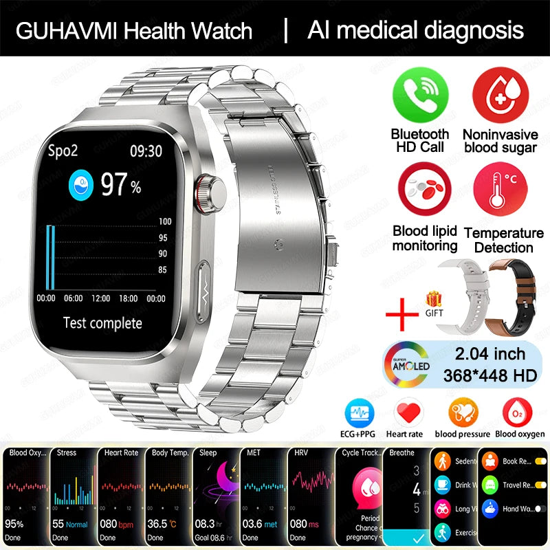 Smartwatch - 2024 Novo Ácido Úrico Gordura no Sangue Smartwatch ECG Glicose no Sangue Frequência Cardíaca Pressão Arterial Monitoramento de Saúde Relógio Inteligente Para HUAWEI IOS