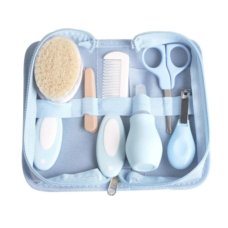 Kit de cuidados para bebês - 6 peças: inalador nasal, cortador de unhas, escova, pente, tesoura e lixa.