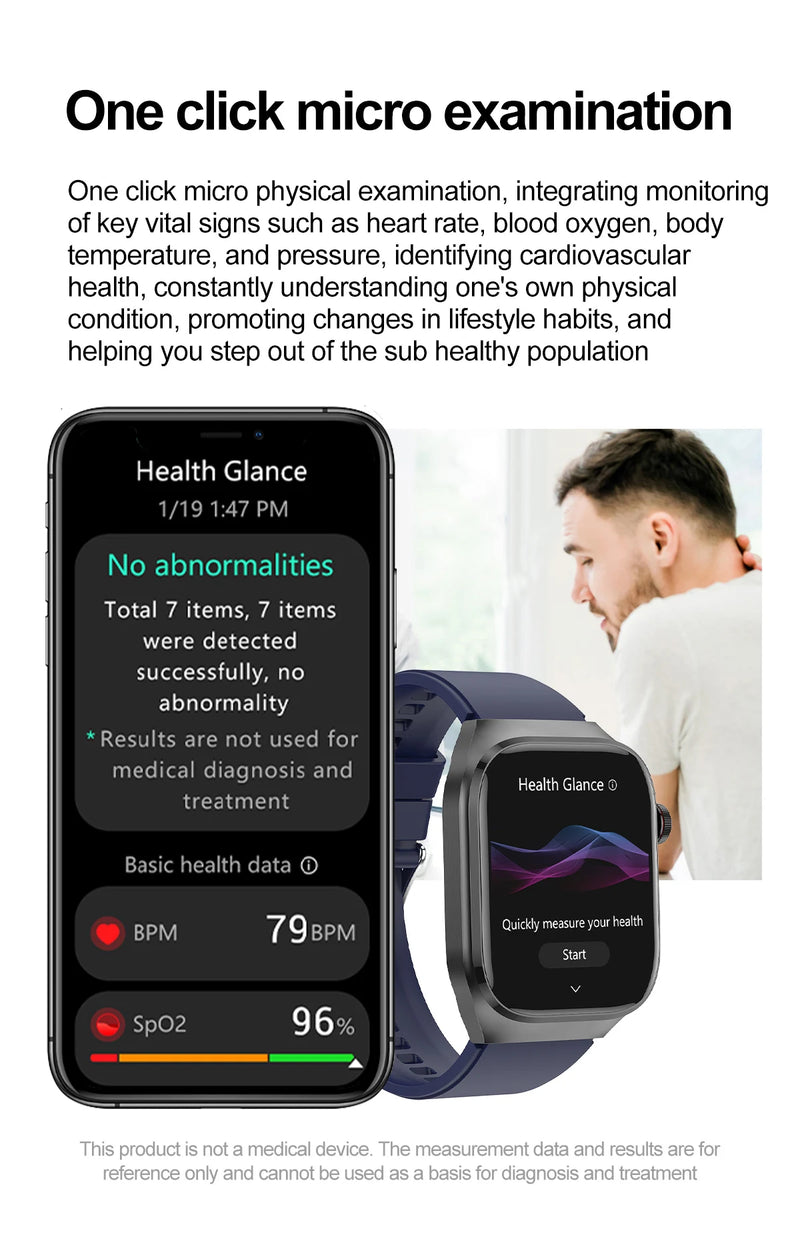 Smartwatch - 2024 Novo Ácido Úrico Gordura no Sangue Smartwatch ECG Glicose no Sangue Frequência Cardíaca Pressão Arterial Monitoramento de Saúde Relógio Inteligente Para HUAWEI IOS