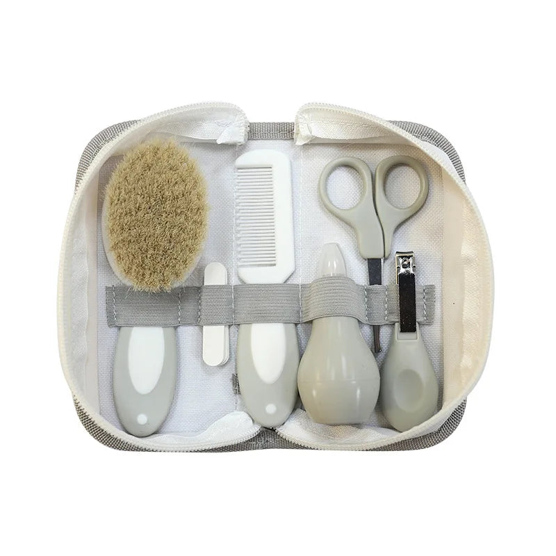 Kit de cuidados para bebês - 6 peças: inalador nasal, cortador de unhas, escova, pente, tesoura e lixa.