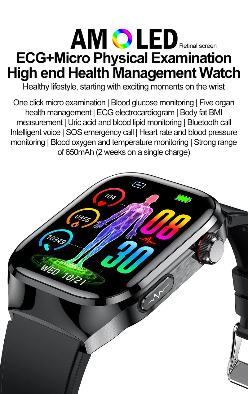 Smartwatch - 2024 Novo Ácido Úrico Gordura no Sangue Smartwatch ECG Glicose no Sangue Frequência Cardíaca Pressão Arterial Monitoramento de Saúde Relógio Inteligente Para HUAWEI IOS