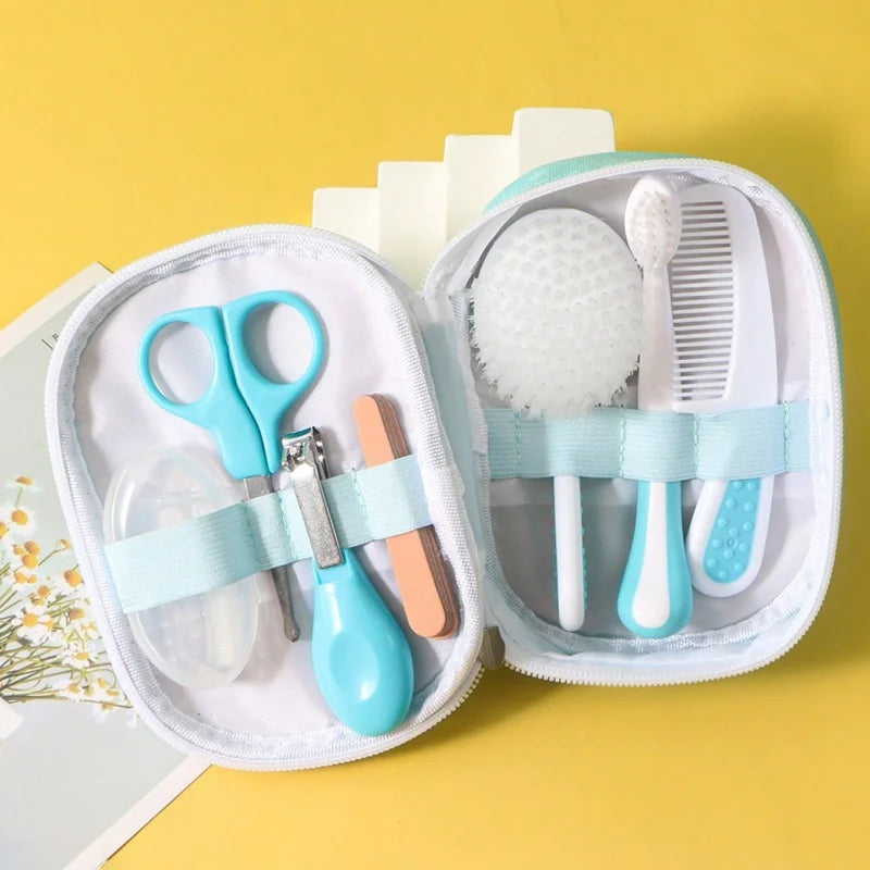 Kit de cuidados para bebês - 6 peças: inalador nasal, cortador de unhas, escova, pente, tesoura e lixa.