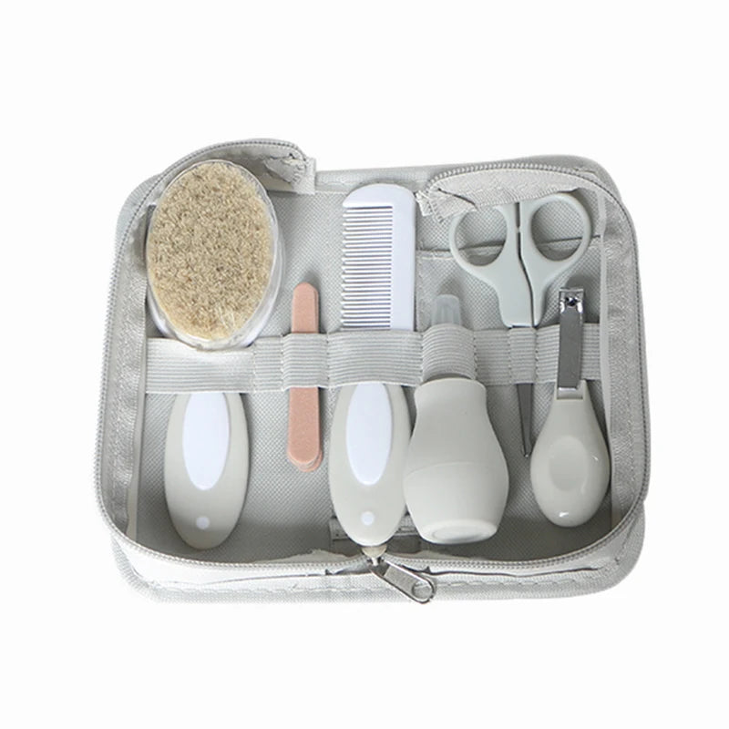 Kit de cuidados para bebês - 6 peças: inalador nasal, cortador de unhas, escova, pente, tesoura e lixa.