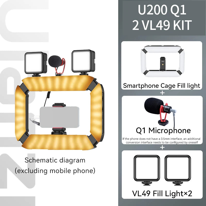 Ulanzi U200 U-200 Smartphone Video Rig  LED Video Light 2 in 1 Ring Light Cold Shoe for Microphone Tiktok Youtube Live Rig Light